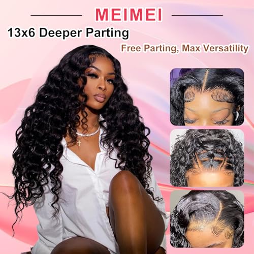 Trilumity 13X6 Loose Front 200 Deep Wave 100% Human Hair - Natural Black Hair Replacement Wig