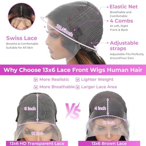 Trilumity Ombre Highlight 13X6 1B/30 Body Wave Brazilian Virgin Hair - Brown Hair Replacement Wig