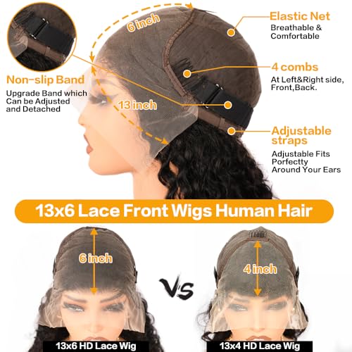 Trilumity 13X6 Hd Transparent Glueless Deep Wave Human Hair - Natural Black Hair Replacement Wig