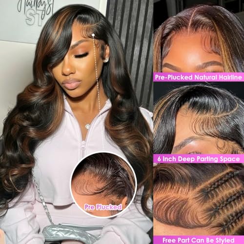 Trilumity 13X6 Highlight 1B/30 Ombre Body Wave Brazilian Virgin Hair - Natural Black Hair Replacement Wig