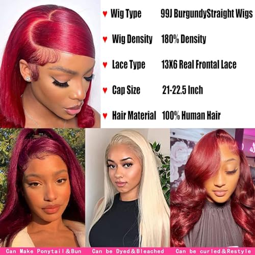 Trilumity Burgundy 13X6 Hd Straight Human Hair - Natural Color Hair Replacement Wig