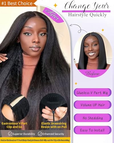 Trilumity V Part Kinkystraight With Straight Human Hair - Natural Black Hair Replacement Wig