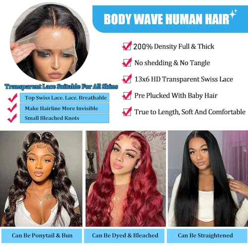 Trilumity 13X6 For Women Glueless Body Wave Human Hair - Natural Black Hair Replacement Wig