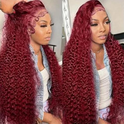 Trilumity Burgundy 99J Burgundy 13X6 Deep Wave 100% Human Hair - Burgundy Hair Replacement Wig