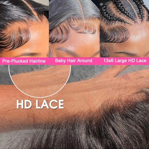 Trilumity 13X6 Front 220 Density Deep Wave Human Hair - Natural Black Hair Replacement Wig