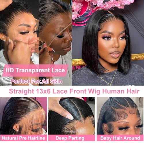 Trilumity 13X6 Bob Short Straight Straight Human Hair - Natural Black Hair Replacement Wig