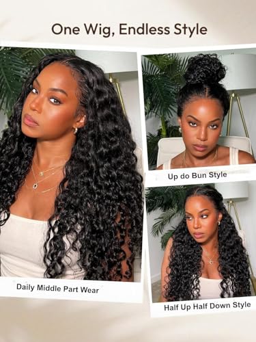 Trilumity Glueless Water Wave Human Hair - Natural Black Hair Replacement Wig