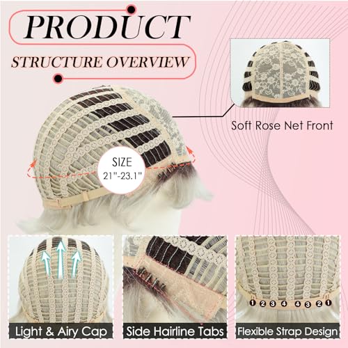 Trilumity Rooted Platinum Ash Curly Synthetic Fiber - Natural Black Hair Replacement Wig