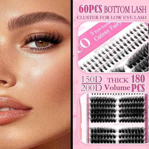 Trilumity Premium 3 Style Clusters Wispy Reusable Faux Mink - Black False Lashes Set