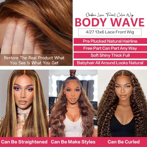 Trilumity Honey Blonde Ombre 13X6 Body Wave Human Hair - Honey Blonde Hair Replacement Wig