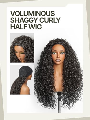 Trilumity Half Curly Human Hair - Natural Black Hair Replacement Wig
