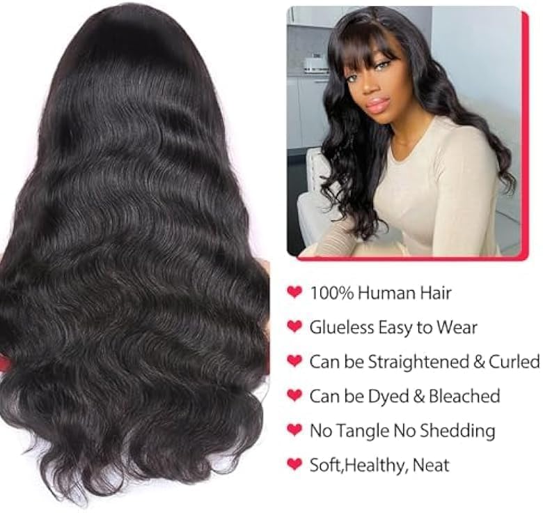 Trilumity With Bangs For Body Wave Brazilian Virgin Hair - Natural Color Hair Replacement Wig