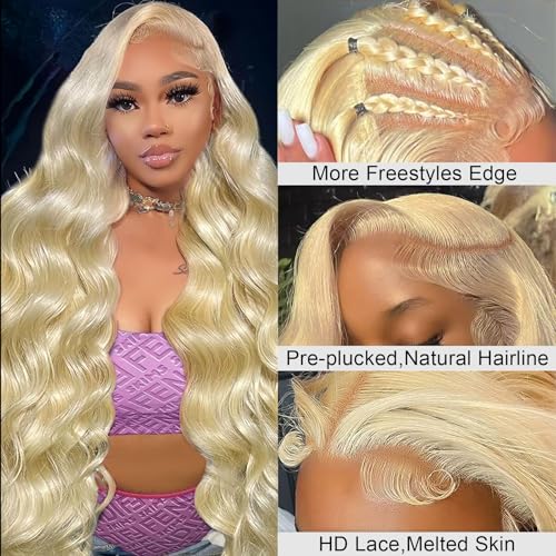 Trilumity 613 13X6 Blonde 13X6 Body Wave Human Hair - Natural Black Hair Replacement Wig