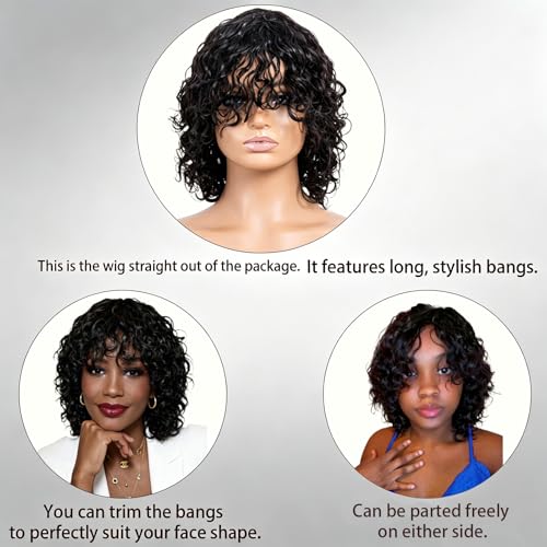 Trilumity Onepart Short Water With Water Wave Human Hair - Natural Black Hair Replacement Wig