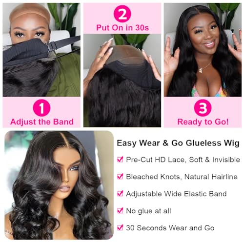 Trilumity Wear And Go Body Wave Human Hair - Natural Black Hair Replacement Wig