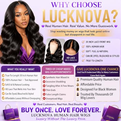 Trilumity 13X6 Front 200 Body Wave Human Hair - Natural Black Hair Replacement Wig