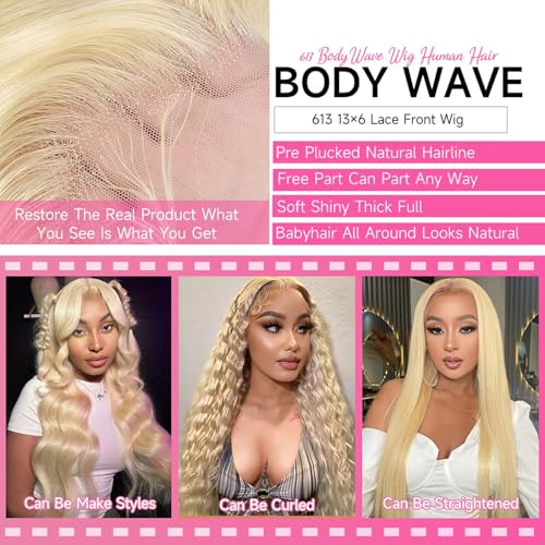 Trilumity 613 200 Density Blonde Body Wave Human Hair - 613 Blonde Hair Replacement Wig