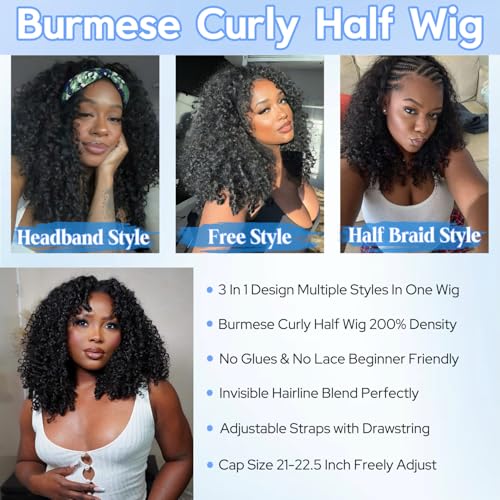 Trilumity Half Burmese With Spiral Curly Human Hair - Natural Color Hair Replacement Wig