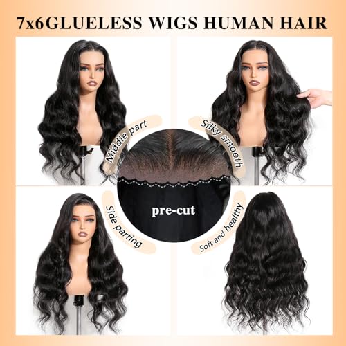 Trilumity 7X6 Glueless Pre Body Wave Human Hair - Natural Color Hair Replacement Wig