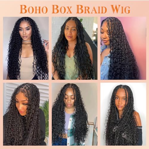 Trilumity Boho Knotless Braided For Curly 100% Human Hair - Natural Black Hair Replacement Wig