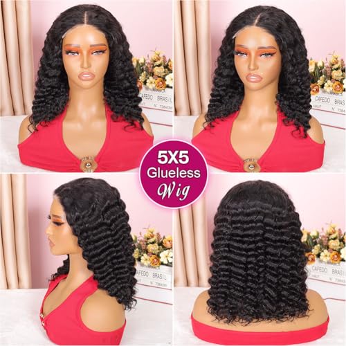 Trilumity Bob Glueless Pre Deep Wave Human Hair - Natural Black Hair Replacement Wig