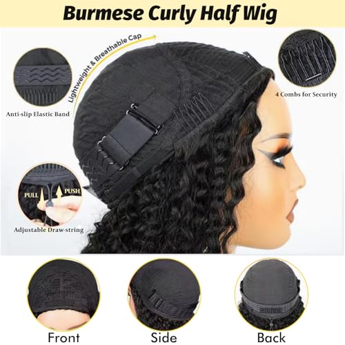 Trilumity Burmese Half For Women Curly Human Hair - Natural Color Hair Replacement Wig