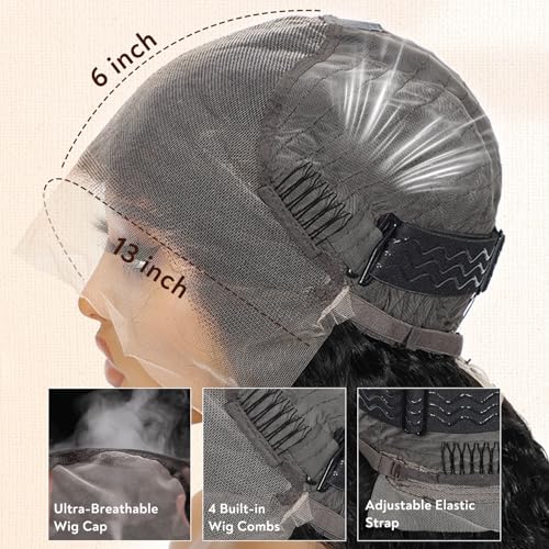 Trilumity 13X6 200 Density Deep Wave Human Hair - Natural Color Hair Replacement Wig