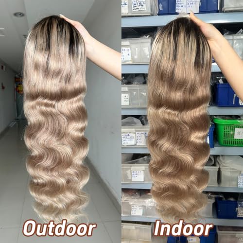 Trilumity Ombre Brown Roots Body Wave Human Hair - Ombre Blonde Hair Replacement Wig