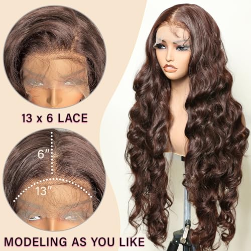 Trilumity Brown 13X6 Al Body Wave Synthetic Fiber - Brown Hair Replacement Wig
