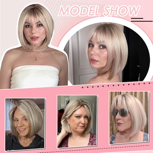 Trilumity Ashy Blonde Bob Straight Human Hair - Natural Black Hair Replacement Wig