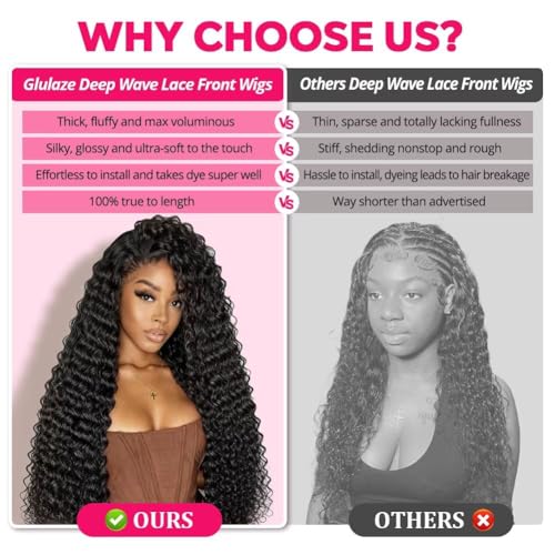 Trilumity 210 Density Brazilian For Deep Wave 100% Human Hair - Natural Black Hair Replacement Wig