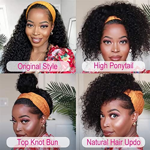 Trilumity Headband Glueless None Deep Wave Human Hair - Natural Color Hair Replacement Wig