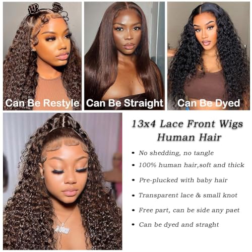 Trilumity Chocolate Brown Front 13X4 Curly 100% Human Hair - Brown Hair Replacement Wig