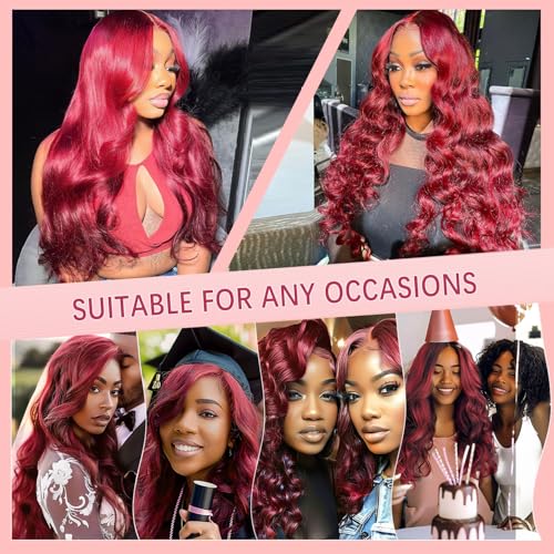 Trilumity Burgundy 13X6 99J Human Body Wave Human Hair - Burgundy Hair Replacement Wig