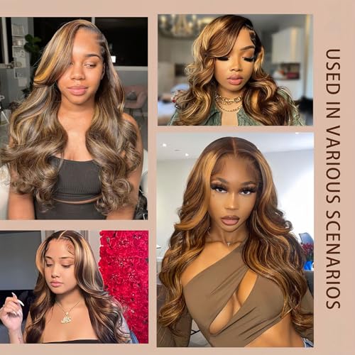 Trilumity Ombre 13X6 4/27 Highlight Body Wave 100% Human Hair - Honey Blonde Hair Replacement Wig