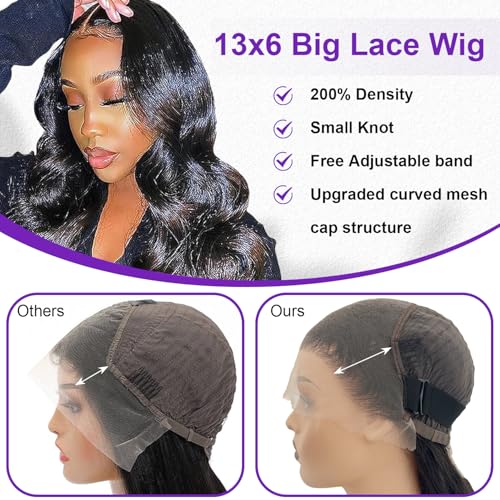 Trilumity 13X6 200 Density Body Wave Human Hair - Natural Black Hair Replacement Wig