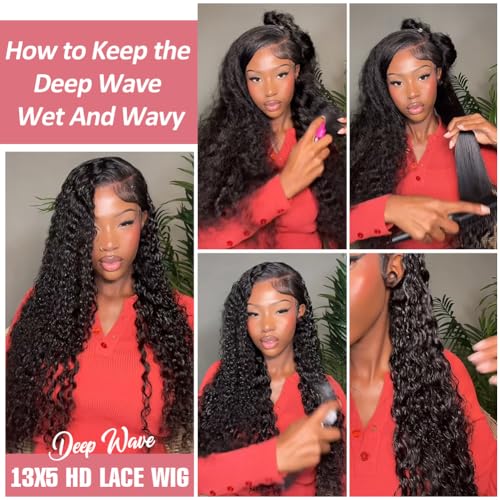 Trilumity 13X5 Hd Transparent Deep Wave 100% Human Hair - Natural Color Hair Replacement Wig
