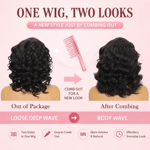 Trilumity Bob 13X6 Short Glueless Body Wave Human Hair - Natural Black Hair Replacement Wig