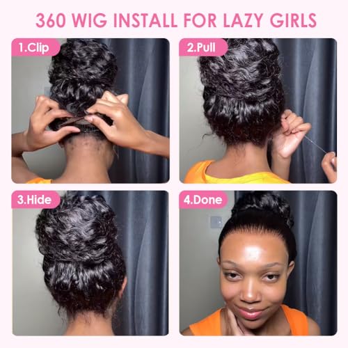 Trilumity Hidden Strap Water Wave Human Hair - Natural Black Hair Replacement Wig