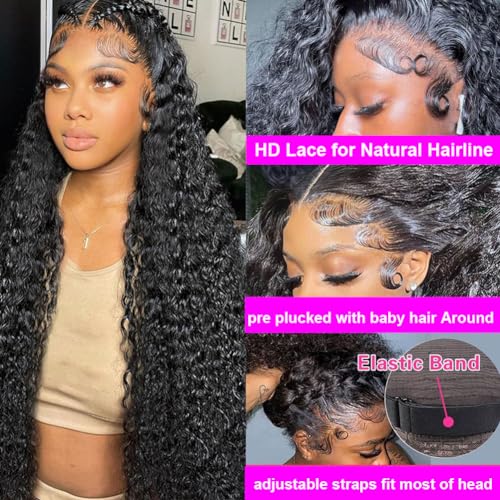 Trilumity 200 Density 13X4 Glueless Deep Wave 100% Human Hair - Natural Black Hair Replacement Wig