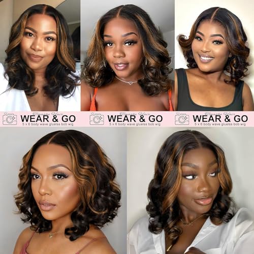 Trilumity Highlight Bob Wear Body Wave Human Hair - Natural Black Hair Replacement Wig