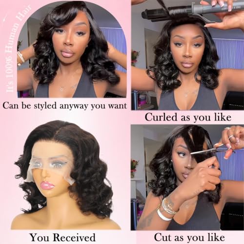 Trilumity Bob 13X6 Short Glueless Body Wave Human Hair - Natural Black Hair Replacement Wig