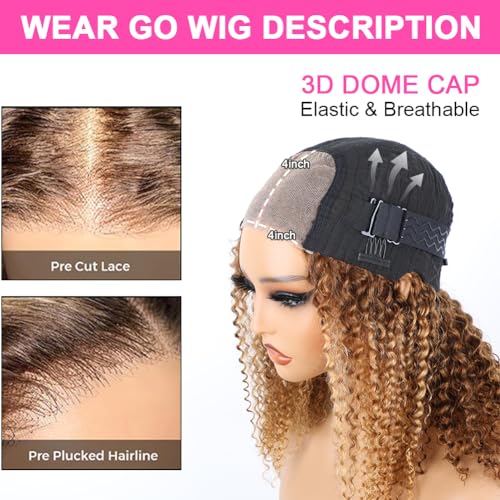 Trilumity Highlight Blonde Wear And Water Wave Human Hair - Honey Blonde Hair Replacement Wig