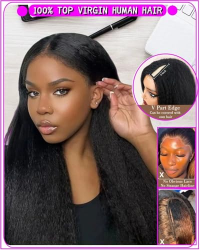 Trilumity V Part Kinkystraight With Straight Human Hair - Natural Black Hair Replacement Wig
