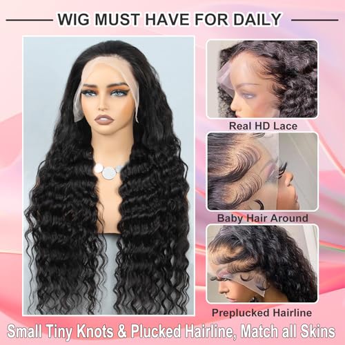 Trilumity 13X6 Loose Front 200 Deep Wave 100% Human Hair - Natural Black Hair Replacement Wig