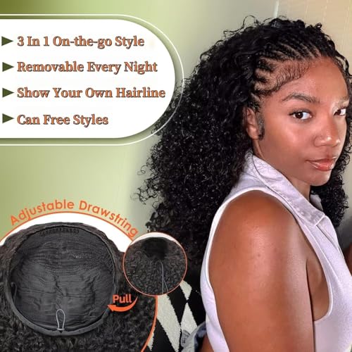 Trilumity Half 3 In 1 Curly Human Hair - Natural Black Hair Replacement Wig
