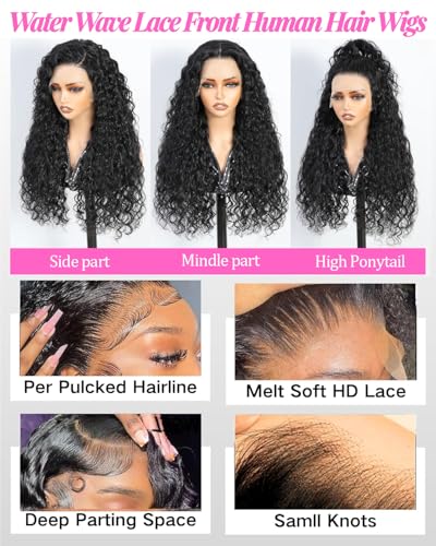 Trilumity Water 13X6 Front Deep Wave 100% Human Hair - Natural Black Hair Replacement Wig