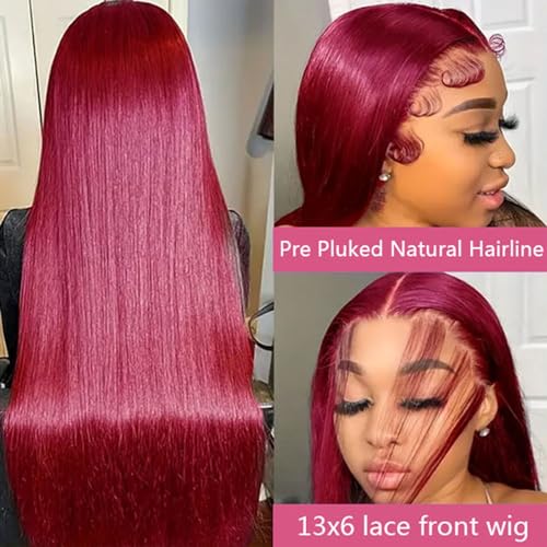Trilumity Burgundy 13X6 Hd Straight Human Hair - Natural Color Hair Replacement Wig