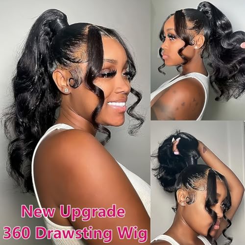 Trilumity 360 Hidden Strap Drawstring Body Wave Human Hair - Natural Black Hair Replacement Wig