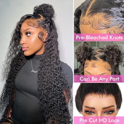 Trilumity Hidden Strap 360 Full Deep Wave Human Hair - Natural Black Hair Replacement Wig